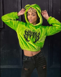Scummy Bears CLOTHES AND STUFF OISHI - BEAR METAL - FUZZY THINGZZ CROP HOODIE (NEON GREEN)