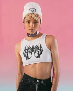 Scummy Bears OISHI - BEAR METAL (WHITE) - SHORT CROP TANK CLOTHES AND STUFF