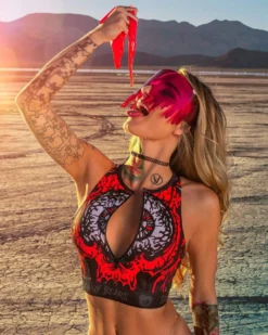 Scummy Bears POPSISKULLS - BLOODY RED - ZIPPERED SPORTS BRA